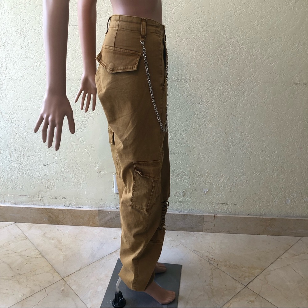 Fashion Nova Women’s Size 1X Caramel/Tan Yes Ma’am Cargo Pants Jogger Ripped